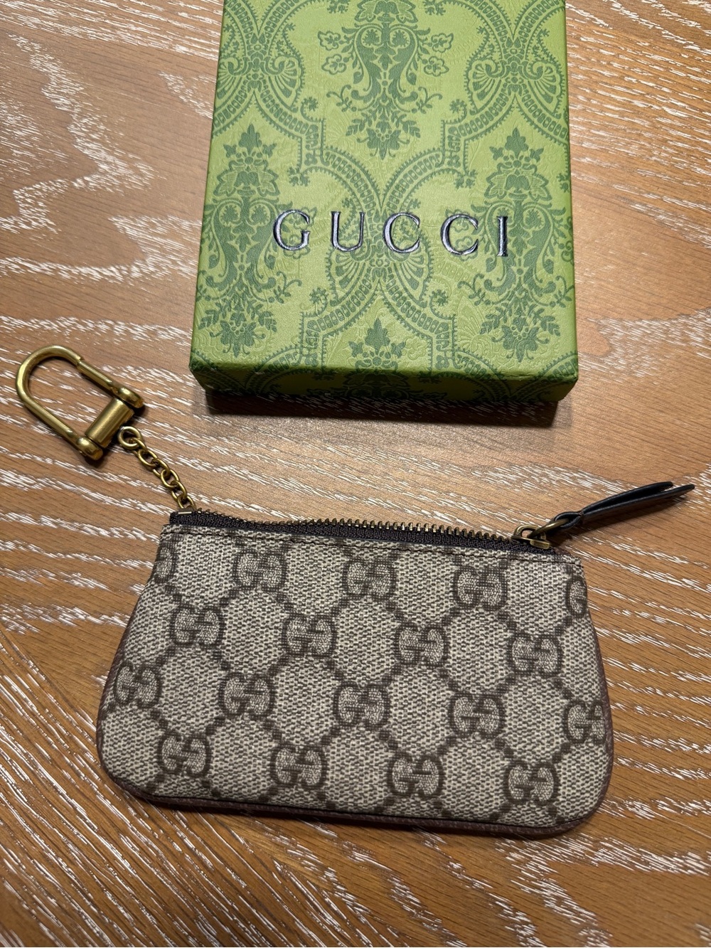 Gucci Brown GG Supreme Key & Card Holder with Gold Hardware